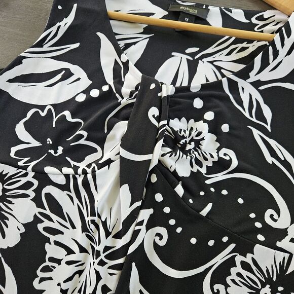 Style&Co Black White Floral Sleeveless Tank Dress Sz 1X Babydoll Stretch - Picture 4 of 7